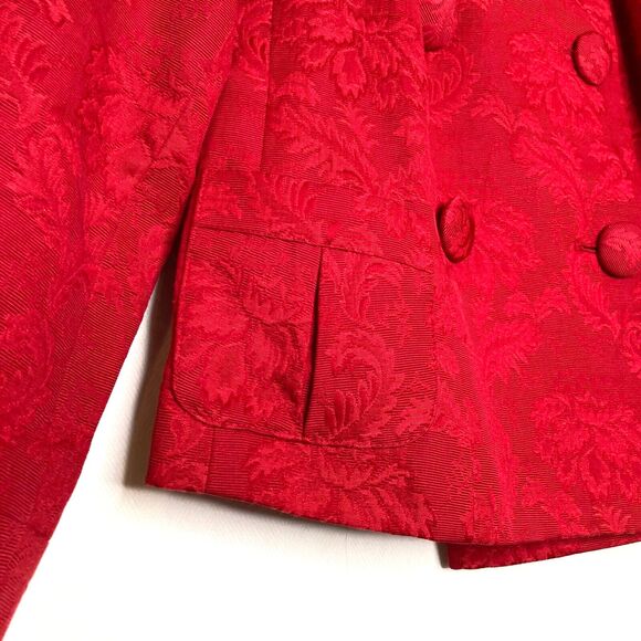 Talbots Red Leaf Pattern Petite Brocade Double Breast Blazer Size Petite - Picture 5 of 11